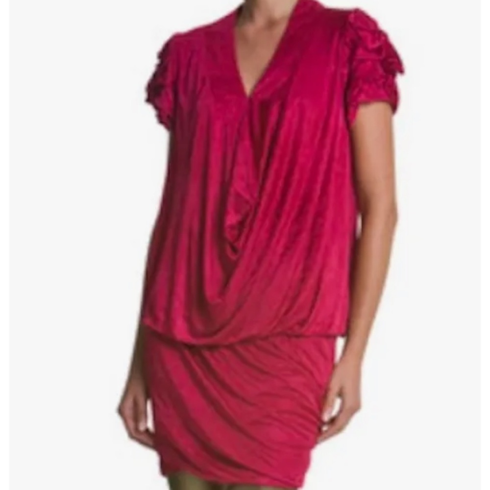 BCBGMAXAZRIA Runway Darted-Sleeve Pink Berry Dress MUA6F552-579 MSRP $238 SZ XS